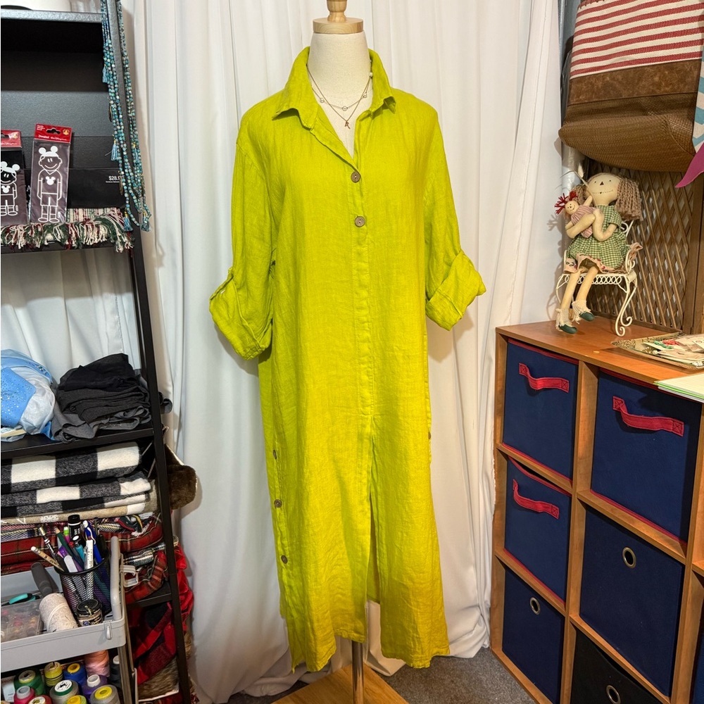 Lime Green Button-Down Maxi Dress